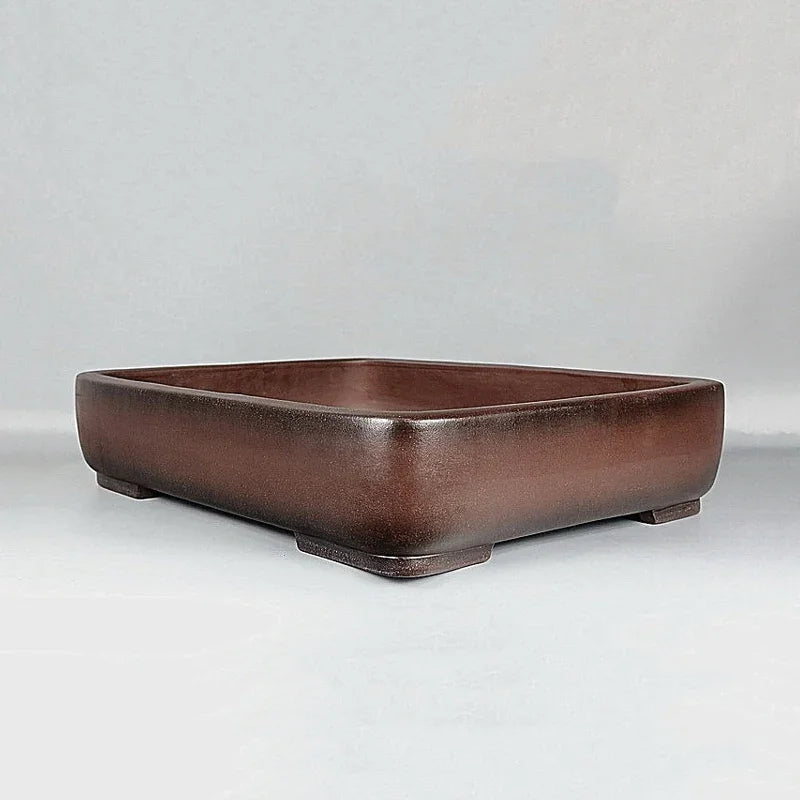 21.2 inch (54cm) Extra Large Premium Deep Brown Clay Rectangular Bonsai Pot Corner View