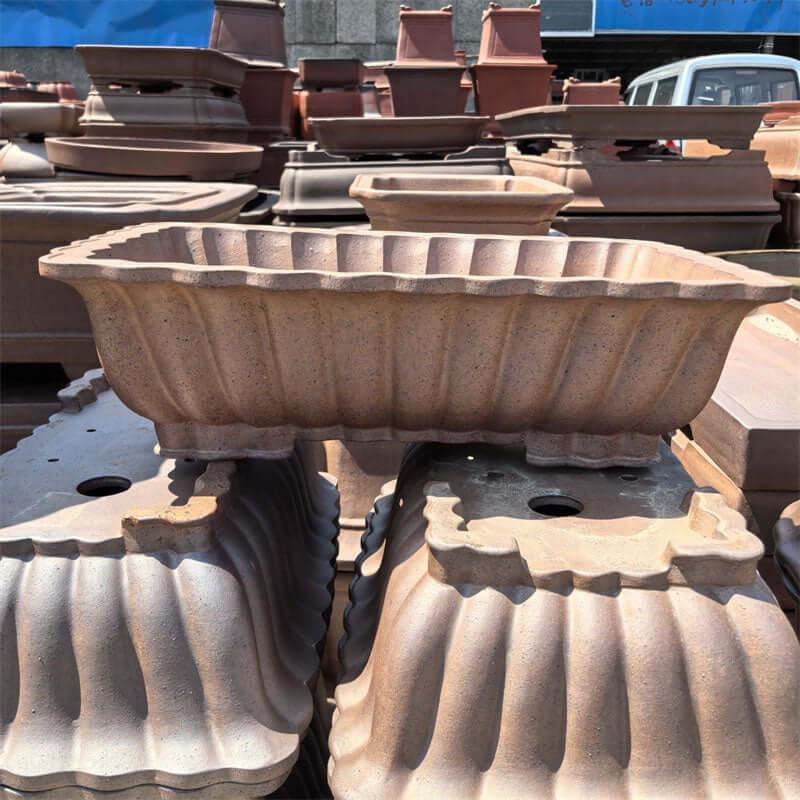 21.2 inch (54cm) Extra Large Rectangular Bonsai Pot w Sculpted Fluted Walls