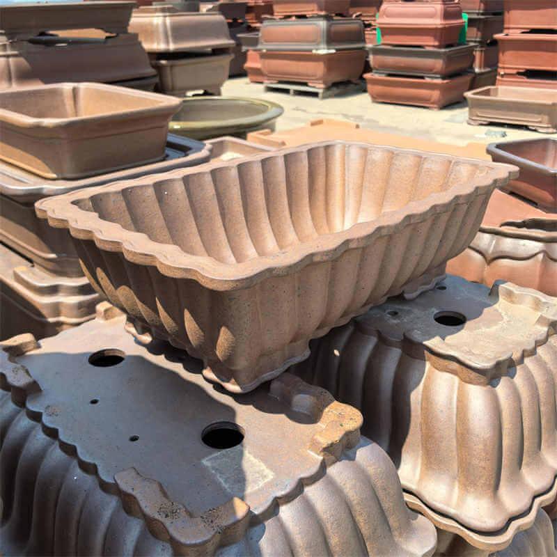 21.2 inch (54cm) Extra Large Rectangular Bonsai Pot w Sculpted Fluted Walls Corner View