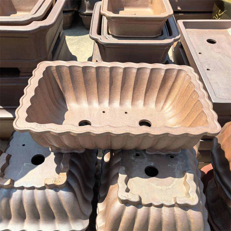 21.2 inch (54cm) Extra Large Rectangular Bonsai Pot w Sculpted Fluted Walls Inner View