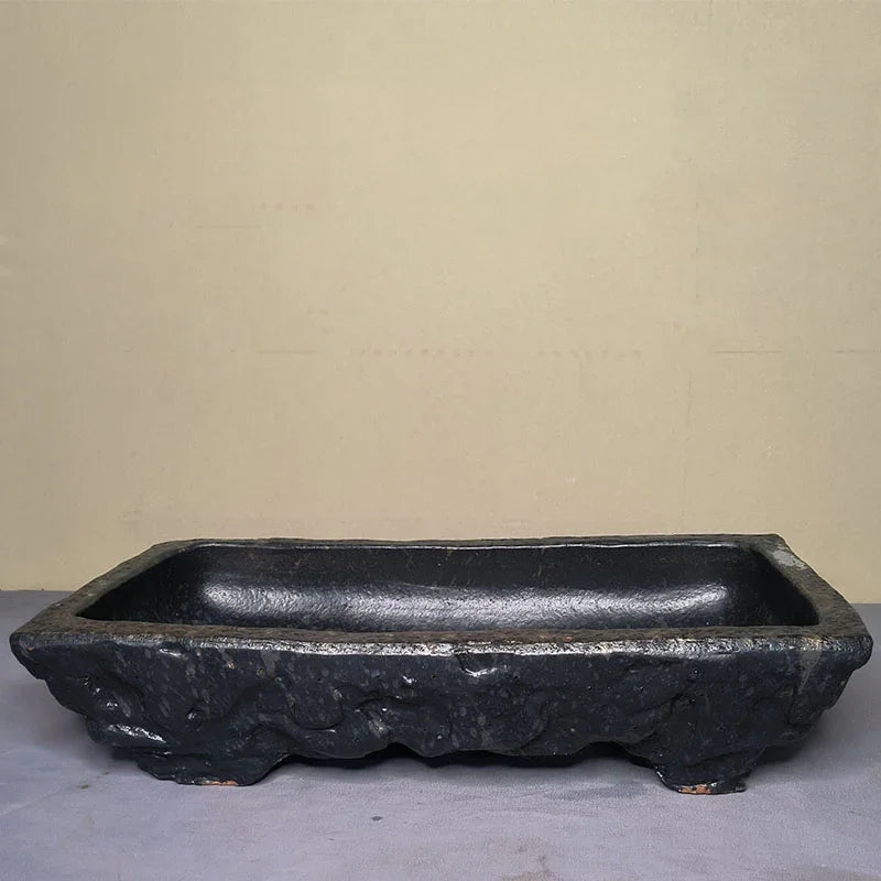 21.2 inch (54cm) Extra Large Rectangular Rock-Like Abstract Bonsai Pots Black Color