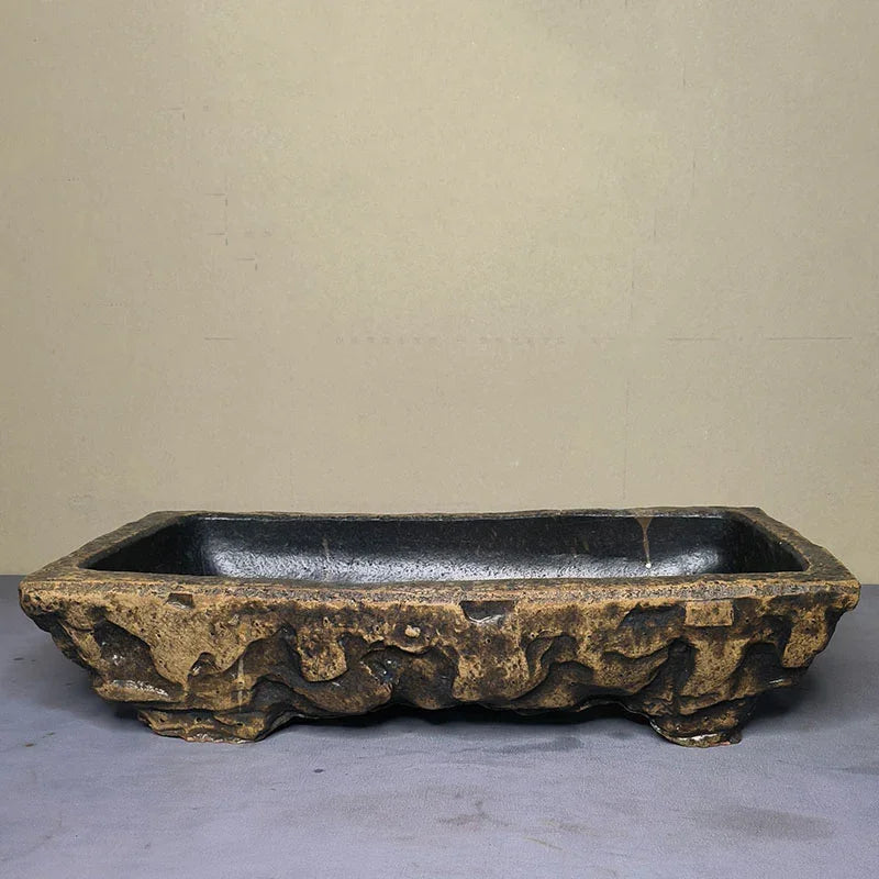 21.2 inch (54cm) Extra Large Rectangular Rock-Like Abstract Bonsai Pots Brown Color