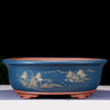 21.2 inch Extra Large Oval Bonsai Pots w Cloud Feet & Landscape Engraving Blue Color