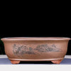 21.2 inch Extra Large Oval Bonsai Pots w Cloud Feet & Landscape Engraving Brown Color