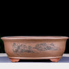 21.2 inch Extra Large Oval Bonsai Pots w Cloud Feet & Landscape Engraving Brown Color