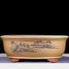 21.2 inch Extra Large Oval Bonsai Pots w Cloud Feet & Landscape Engraving Yellow Color
