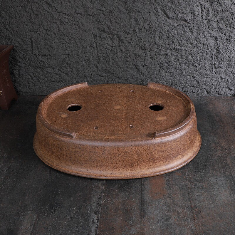 21.5 inch (54.7cm) Extra Large Oval Unglazed Wood-Fired Premium Bonsai Pot Bottom View