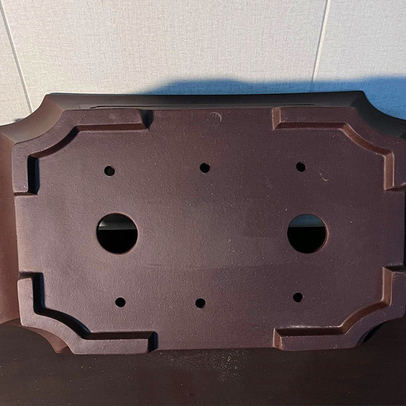 21.6" (55cm) Extra Large Flared Rectangular Bonsai Pot w Corner Cut Design Bottom View