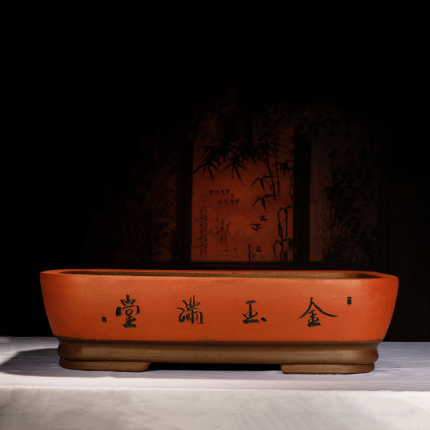 21.6" (55cm) Extra Large Handmade Red Bonsai Forest Pot w Chinese Calligraphy