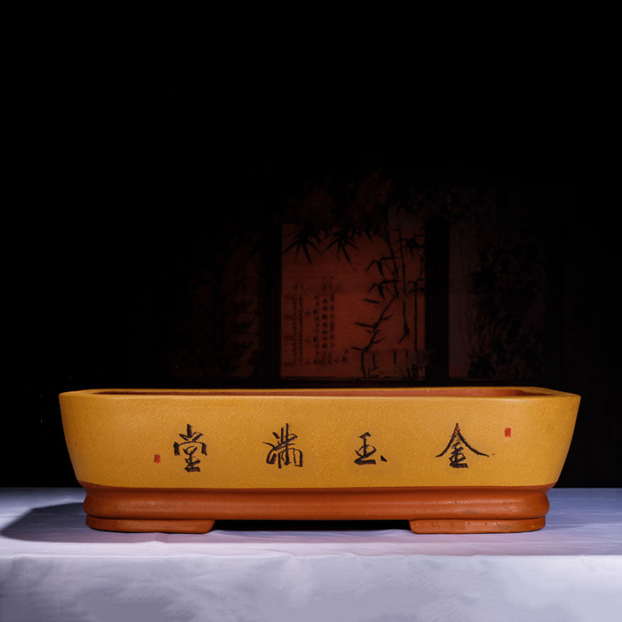 21.6" (55cm) XL Handcrafted Yixing Clay Premium Bonsai Forest Pot Yellow