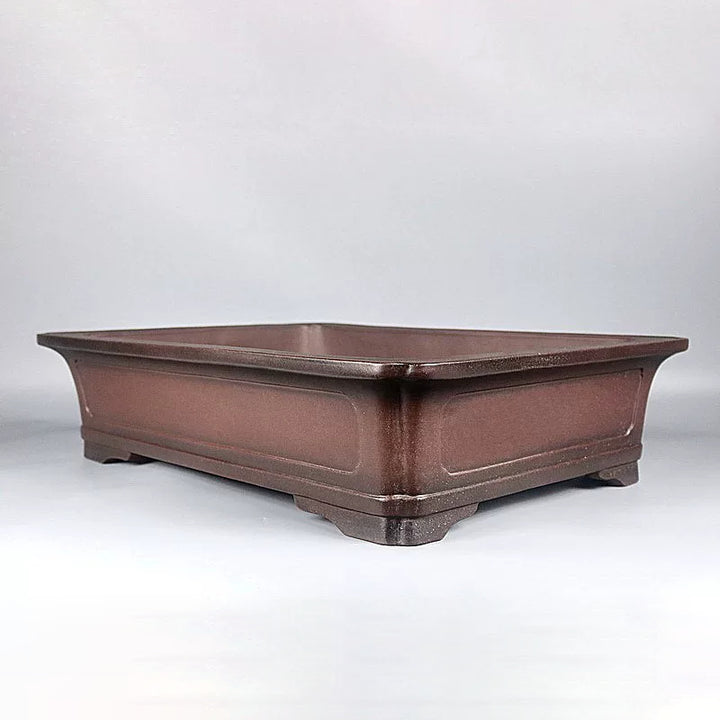 21.6 inch (55cm) Extra-Large Rectangular Indented Corner Traditional Unglazed Bonsai Pot Corner View