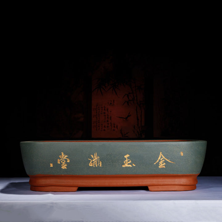 21.6 inch (55cm) Extra Large Handmade Bonsai Pot w Chinese Calligraphy Blue Color