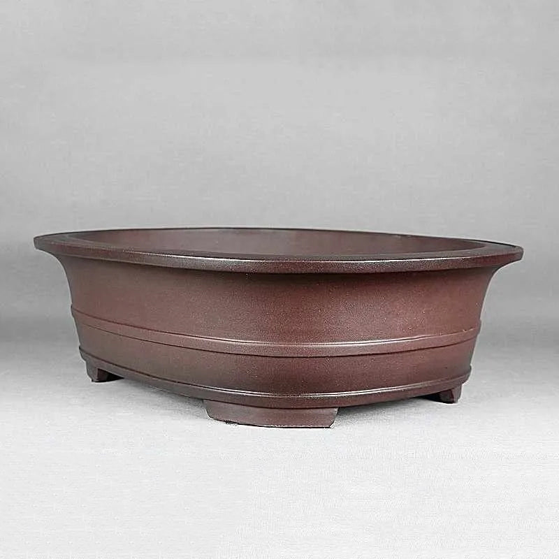 21.6 inch (55cm) Extra Large Oval Bonsai Pot w Flared Rim & Band Detailing Corner View