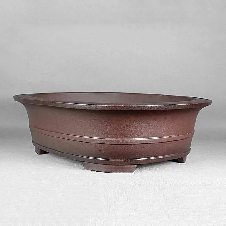 21.6 inch (55cm) Extra Large Oval Bonsai Pot w Flared Rim & Band Detailing Corner View