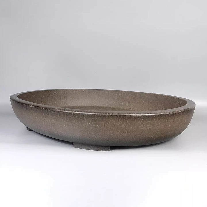 21.6 inch (55cm) Extra Large Oval Dual Tone Minimal Shallow Forest Bonsai Pot Unglazed Corner View