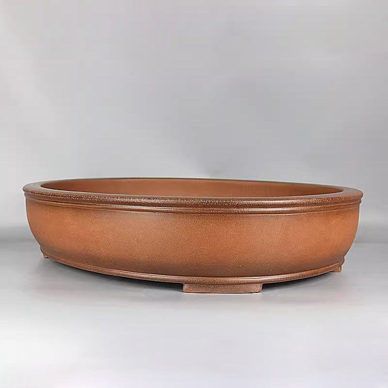 21.6 inch (55cm) Extra Large Oval Shallow Wide Classic Bonsai Pot w Raised Line Rim Corner View