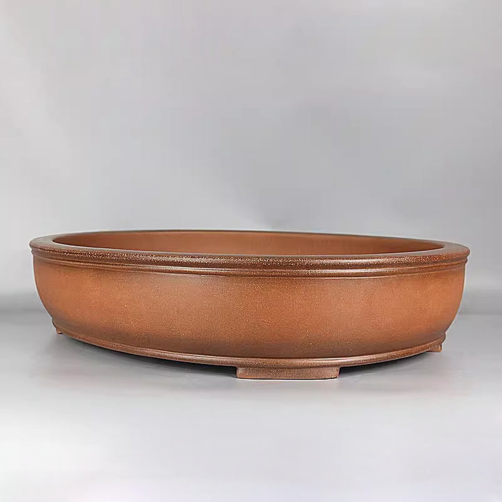 21.6 inch (55cm) Extra Large Oval Shallow Wide Classic Bonsai Pot w Raised Line Rim Corner View