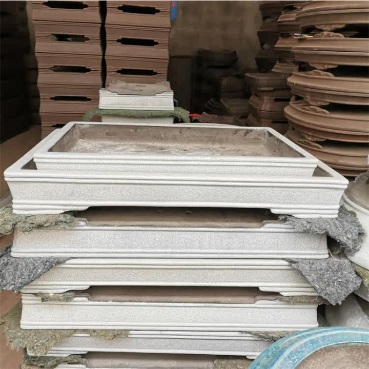21.6 inch (55cm) Extra Large Rectangular White Glaze Shallow Forest Bonsai Pot