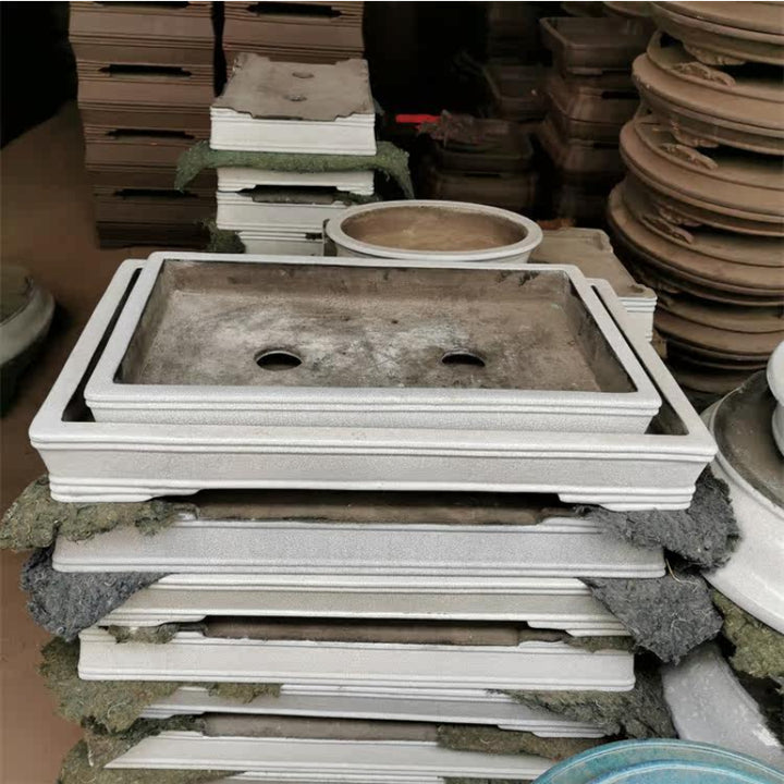 21.6 inch (55cm) Extra Large Rectangular White Glaze Shallow Forest Bonsai Pot Top View