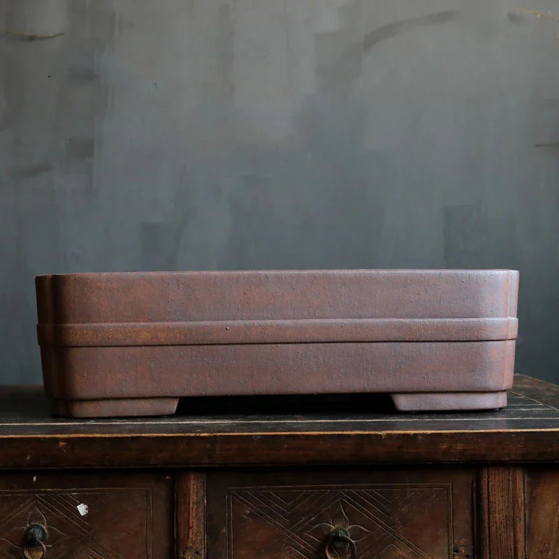 21.6 inch (55cm) Large Rectangle Speckled Finish Bonsai Pot w Raised Band 