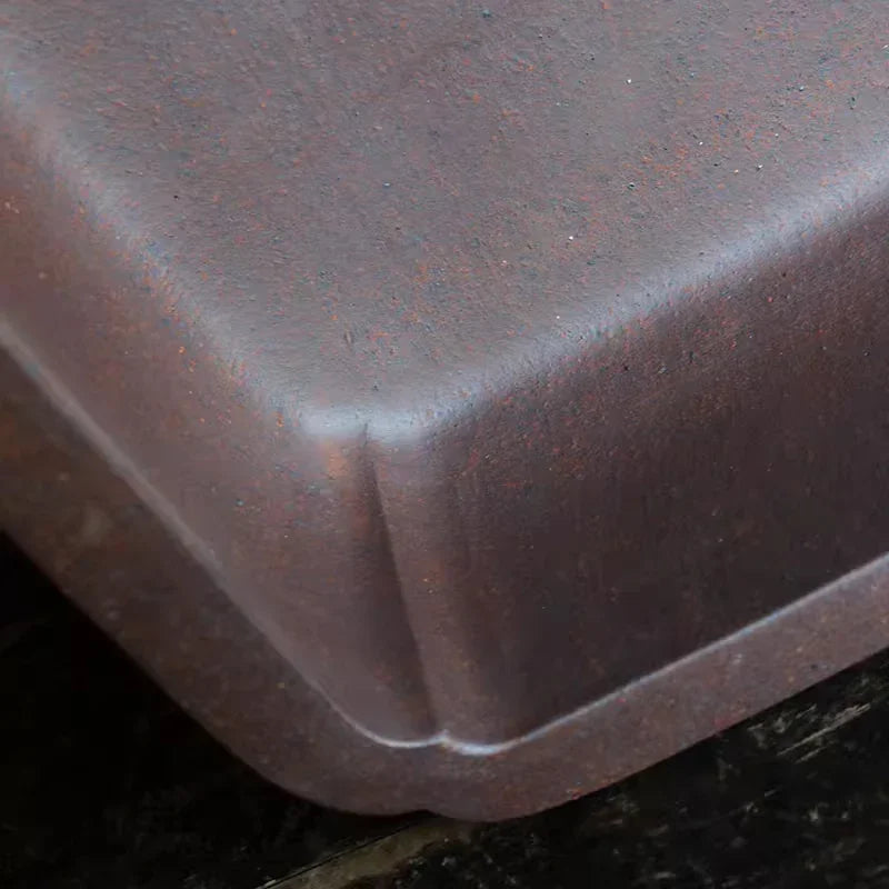 21.6 inch (55cm) Large Rectangle Speckled Finish Bonsai Pot w Raised Band Bottom Corner View Close Shot