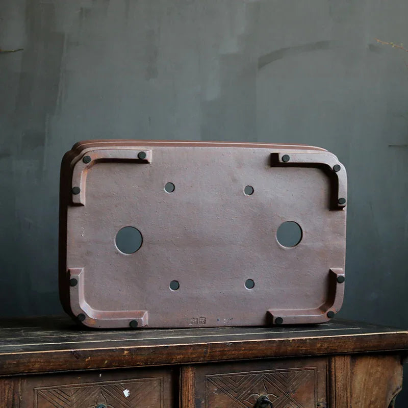 21.6 inch (55cm) Large Rectangle Speckled Finish Bonsai Pot w Raised Band Bottom View