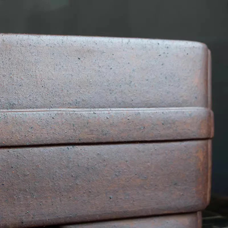 21.6 inch (55cm) Large Rectangle Speckled Finish Bonsai Pot w Raised Band Close Shot