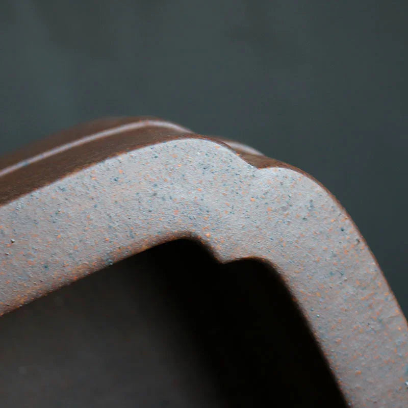 21.6 inch (55cm) Large Rectangle Speckled Finish Bonsai Pot w Raised Band Corner View Close Shot