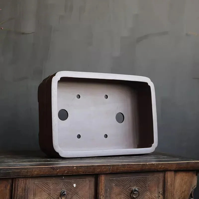 21.6 inch (55cm) Large Rectangle Speckled Finish Bonsai Pot w Raised Band Inner View