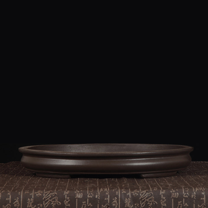21.8 inch (55.5cm) Extra Large Shallow Black Oval Unglazed Bonsai Forest Pot