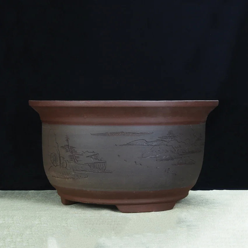 22.4" (57cm) Large 11.8" (30cm) Deep Round Semi Cascade Bonsai Pots Matte Blue Color