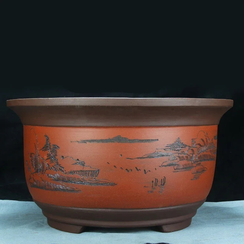 22.4" (57cm) Large 11.8" (30cm) Deep Round Semi Cascade Bonsai Pots Red Color