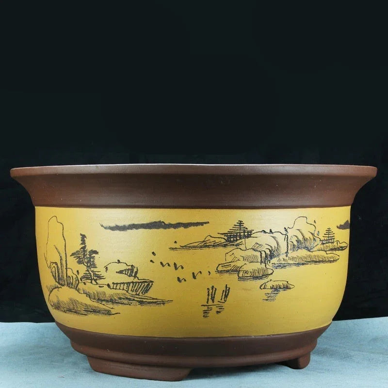 22.4" (57cm) Large 11.8" (30cm) Deep Round Semi Cascade Bonsai Pots Yellow Color