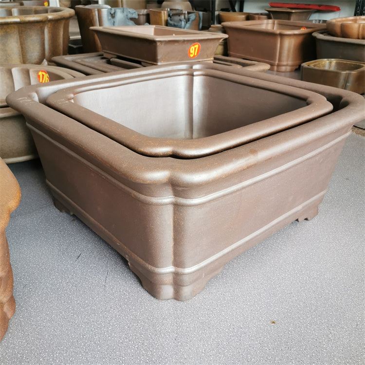 22.4 inch (57cm) Extra-Large Square Deep Bonsai Pot w Rounded Stepped Corners Corner View
