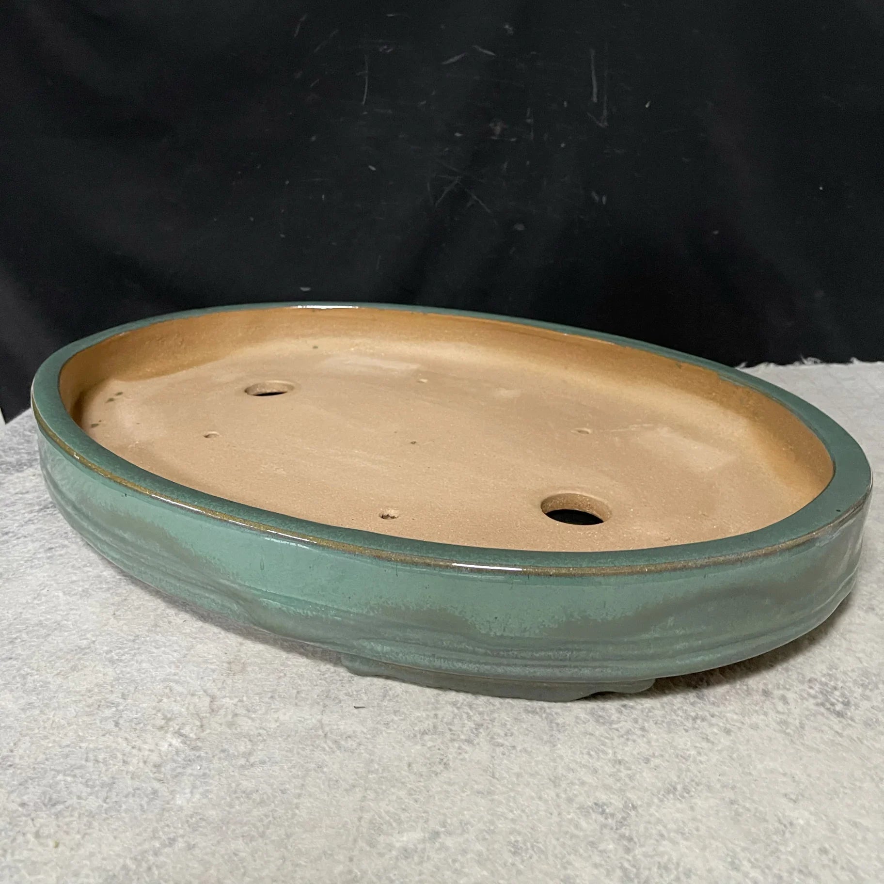 22.4 inch (57cm) Extra Large Glazed Oval Shallow Forest Bonsai Pot Corner View
