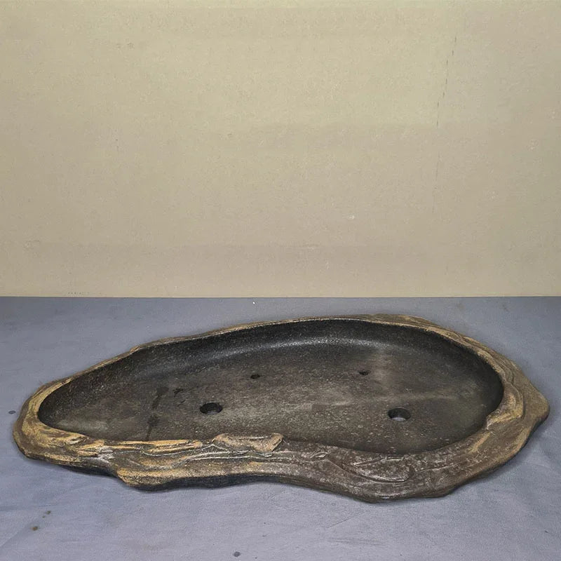 22.4 inch (57cm) Extra Large Rock-Like Abstract Shallow Forest Bonsai Slab Pots Brown Color