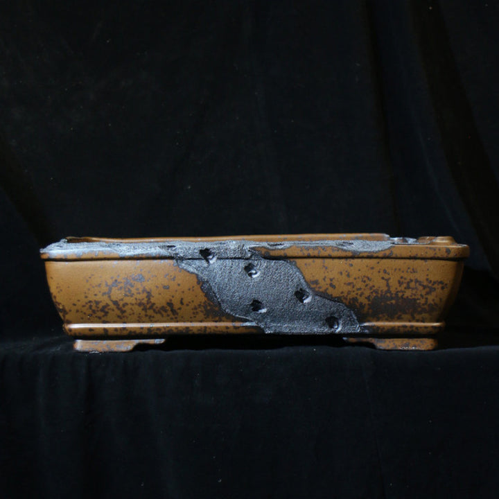 22.8 inch (58cm) Extra Large Rectangular Wood-Fired Bonsai Pot with Eroded Stone-Like Texture