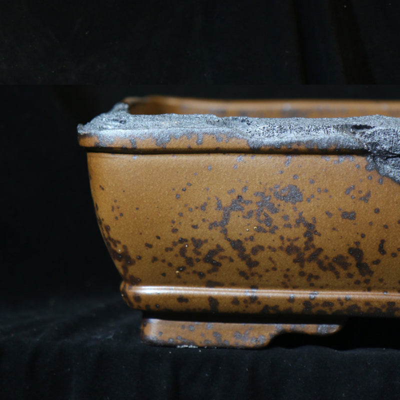 22.8 inch (58cm) Extra Large Rectangular Wood-Fired Bonsai Pot with Eroded Stone-Like Texture Close Shot