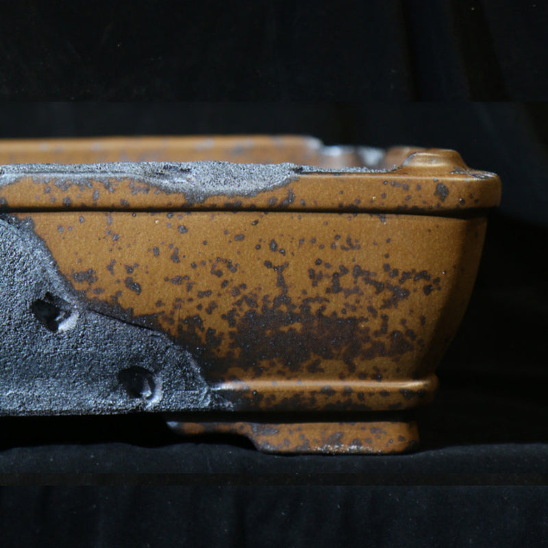 22.8 inch (58cm) Extra Large Rectangular Wood-Fired Bonsai Pot with Eroded Stone-Like Texture Close Shot
