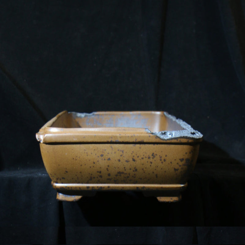 22.8 inch (58cm) Extra Large Rectangular Wood-Fired Bonsai Pot with Eroded Stone-Like Texture Side  View
