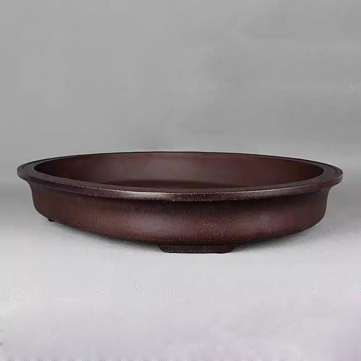 22 inch (56cm) Extra Large Oval Antique Style Classic Shallow Unglazed Forest Bonsai Pot Corner View