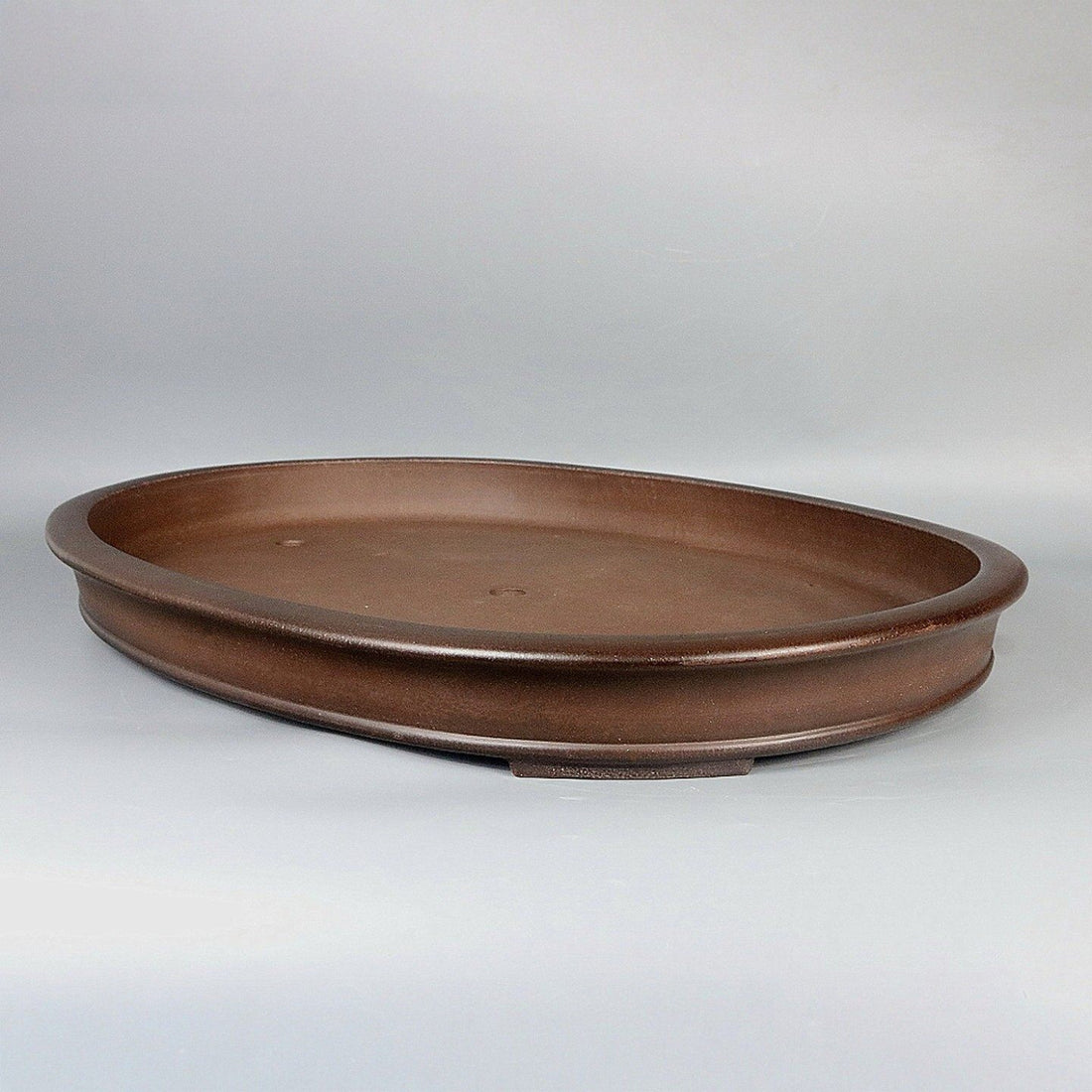 22 inch (56cm) Extra Large Shallow Oval Unglazed Forest Bonsai Pot w Subtle Gradient Finish Corner View