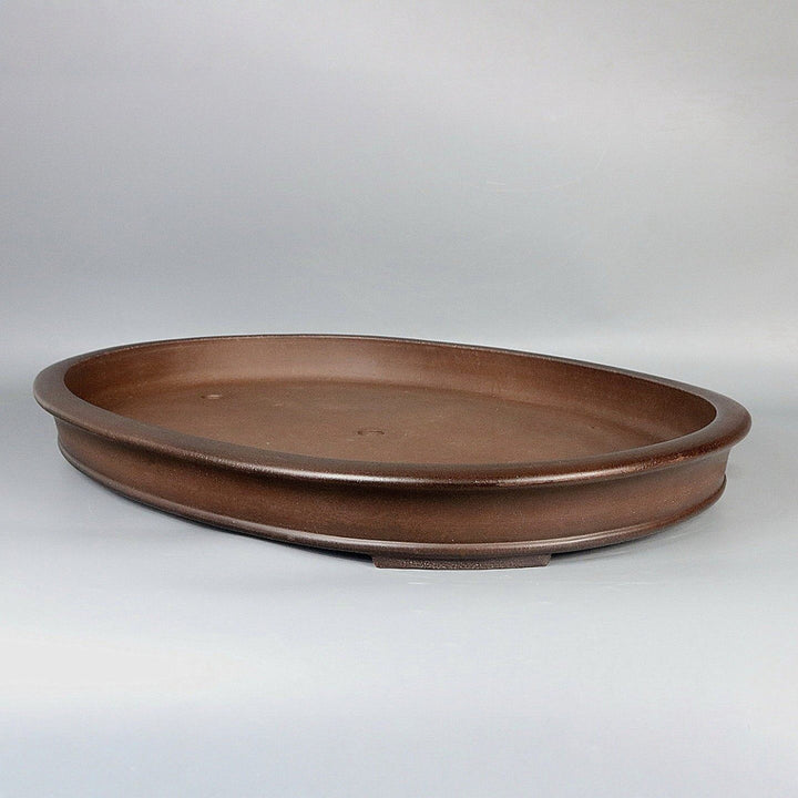 22 inch (56cm) Extra Large Shallow Oval Unglazed Forest Bonsai Pot w Subtle Gradient Finish Corner View