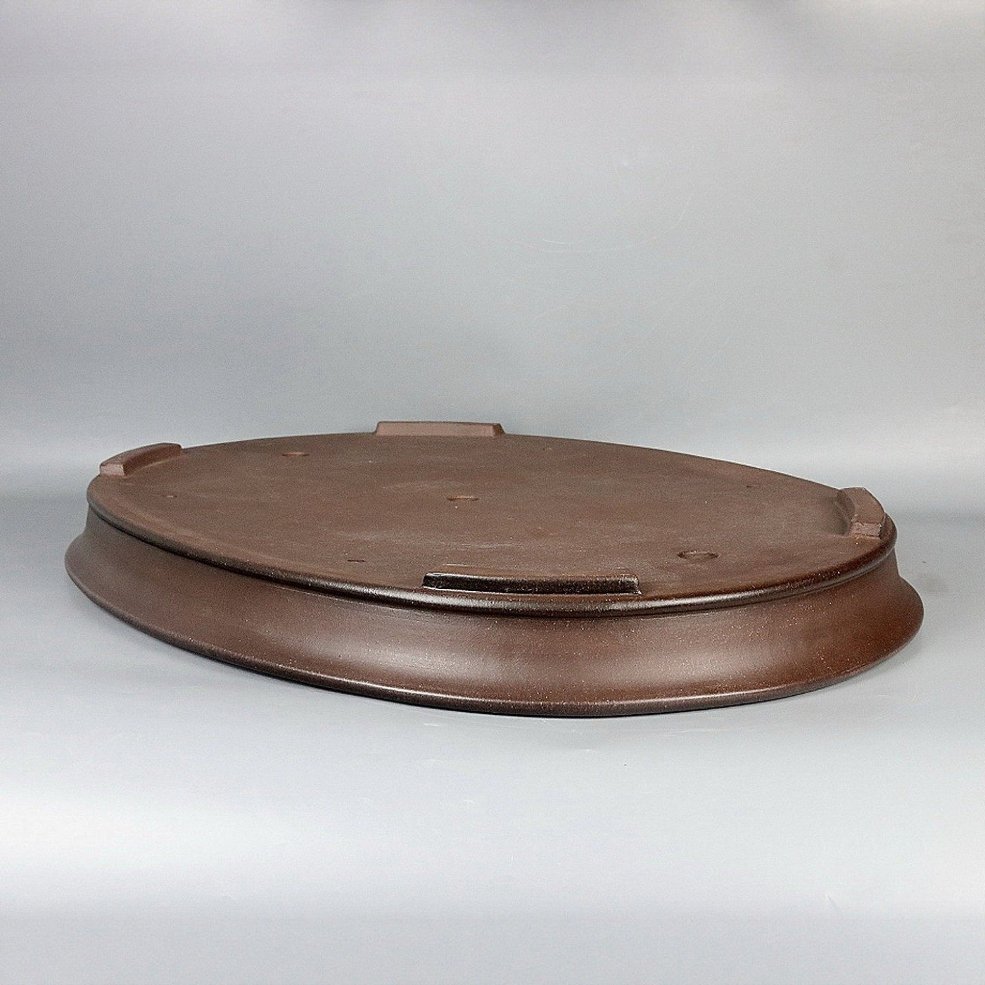 22 inch (56cm) Extra Large Shallow Oval Unglazed Forest Bonsai Pot w Subtle Gradient Finish Upside Down View