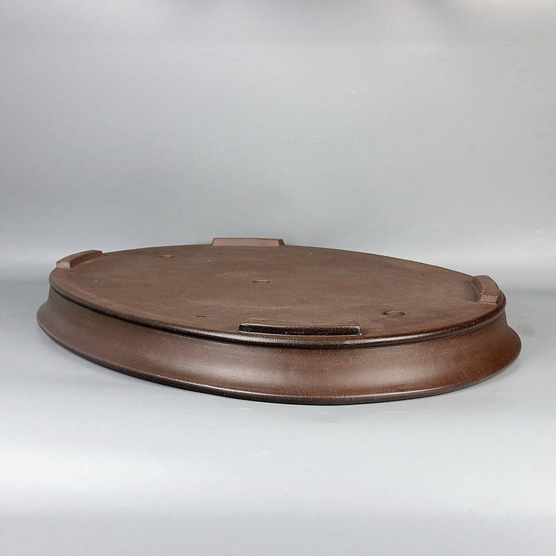22 inch (56cm) Extra Large Shallow Oval Unglazed Forest Bonsai Pot w Subtle Gradient Finish Upside Down View