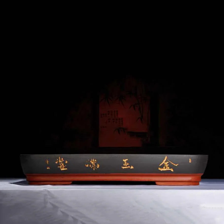 22" (56cm) Extra Large Shallow Yixing Clay Bonsai Pot w Chinese Calligraphy