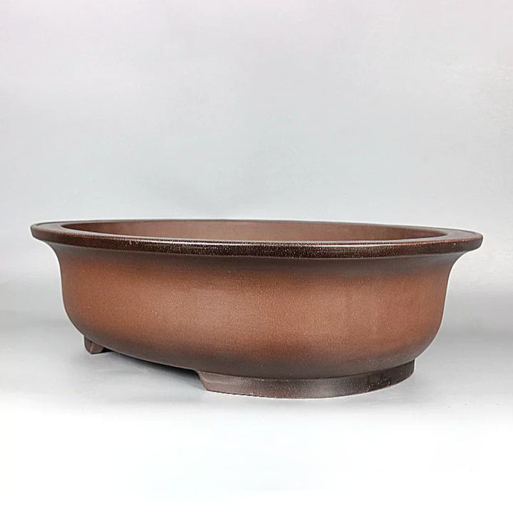 22 inch (58cm) Extra Large Oval Premium Dual Tone Handmade Unglazed Bonsai Pot Corner View