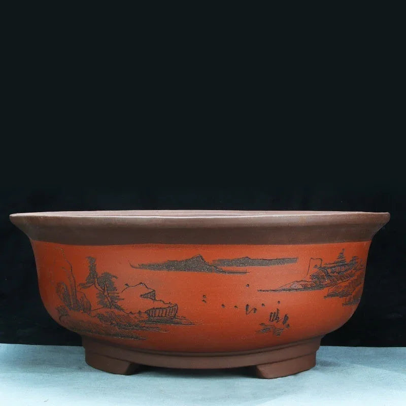 22 inch Large 8" Deep Round Unglazed Classic Bonsai Pots Red Color