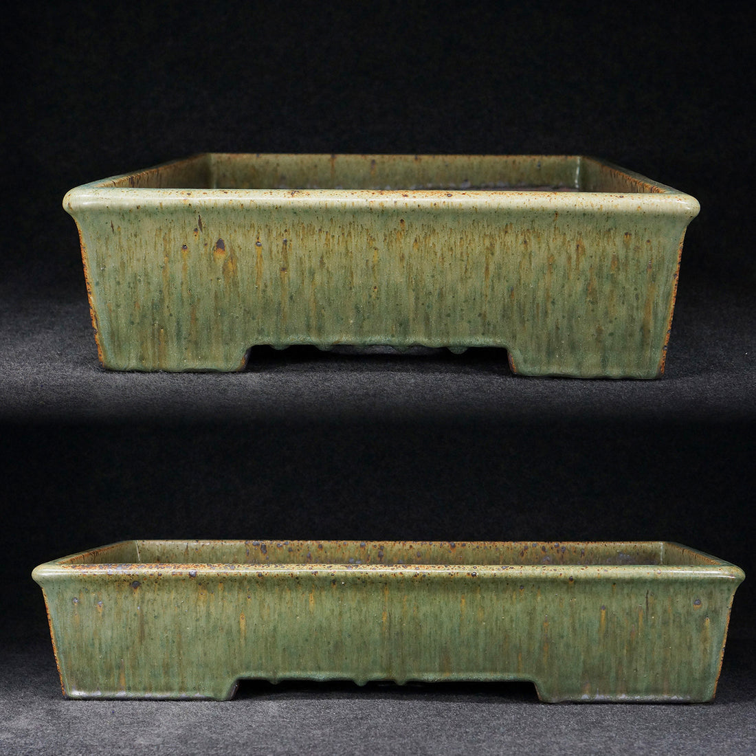 23.1 inch (58.8cm) Extra Large Rectangular Green Multi-Tone Jun Glaze Bonsai Pot Side View