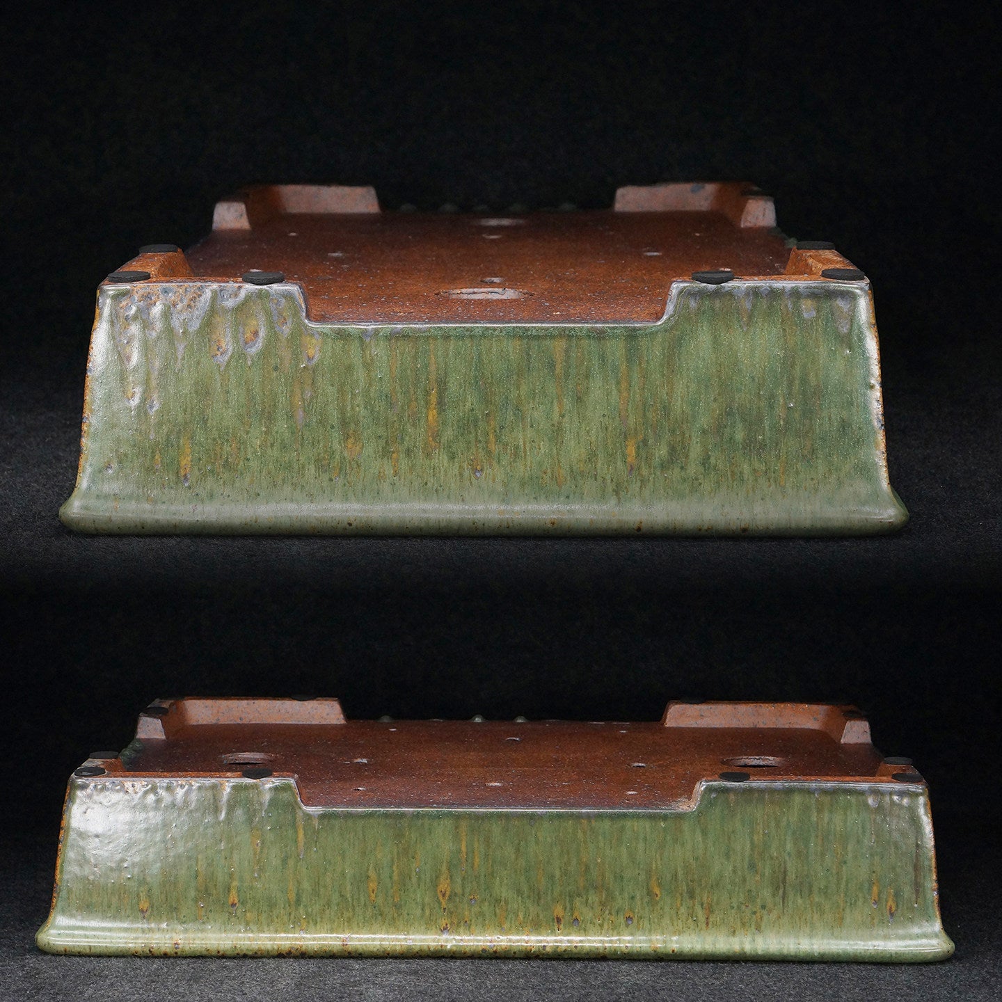 23.1 inch (58.8cm) Extra Large Rectangular Green Multi-Tone Jun Glaze Bonsai Pot Upside Down View